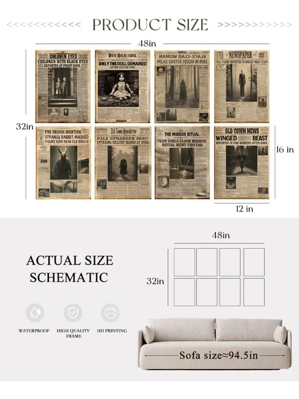 Gothic Acoustic Wall Panels - Halloween Decor, 48x32in Art for Home & Office